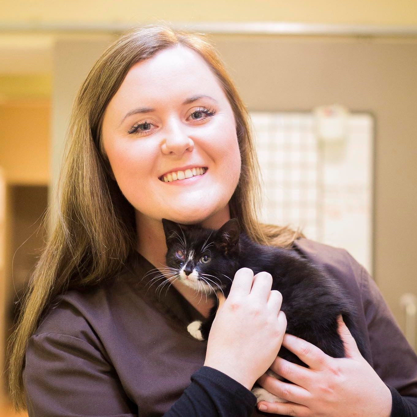 Dr Aisling O'Keeffe holding a cat - Aisling is a qualified vet working as an animal writer at The Veterinary Content Company. She specialises in proofreading and writing cat content.