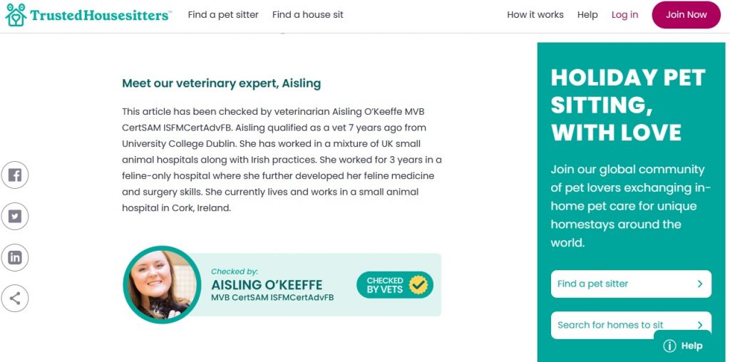 Screenshot showing how TrustedHousesitters use our veterinary proofreading service